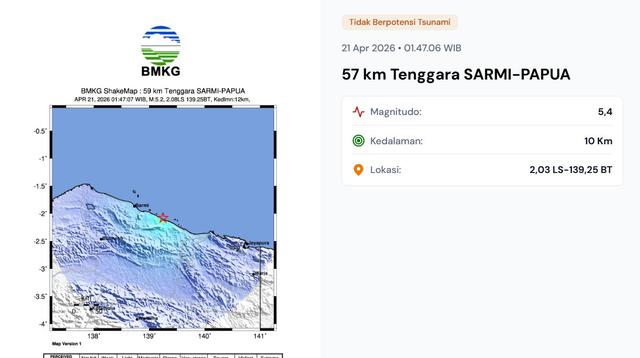 Gempa Mengguncang Indonesia Empat Kali pada Selasa, 21 April 2026